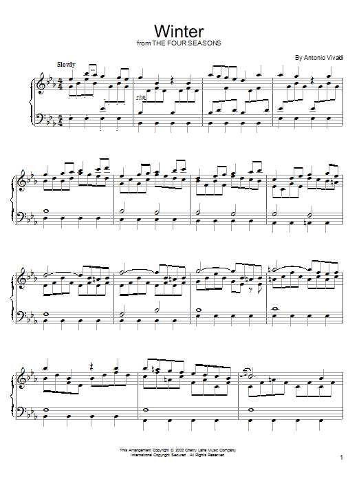 Learn to play Antonio Vivaldi Winter sheet music for Piano Solo in minutes. Antonio Vivaldi Winter sheet music preview music notes and score for Piano Solo including 2 page(s)