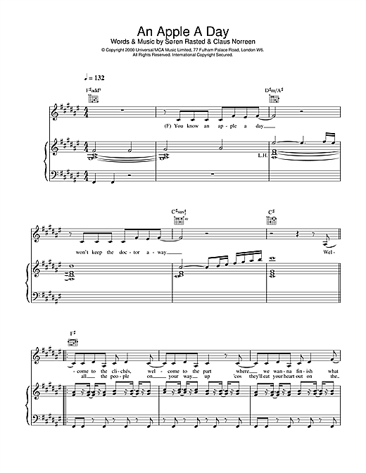 Learn to play Aqua An Apple A Day sheet music for Piano, Vocal & Guitar in minutes. Aqua An Apple A Day sheet music notes and chords