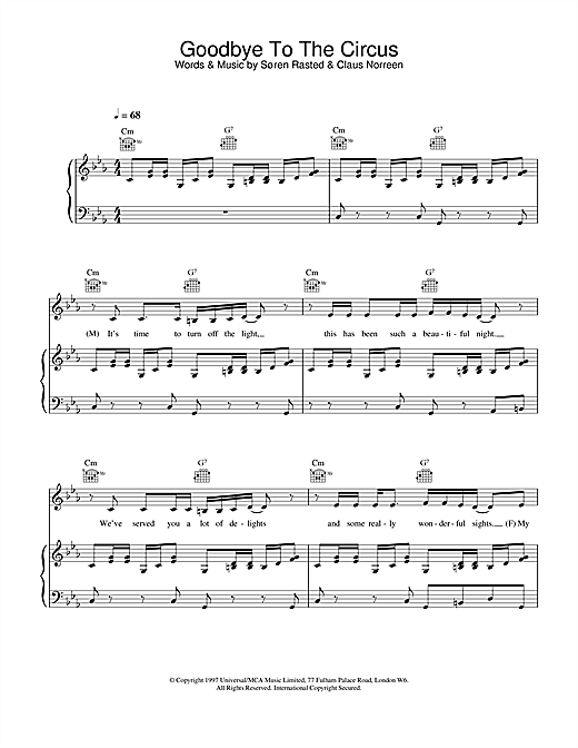 Learn to play Aqua Goodbye To The Circus sheet music for Piano, Vocal & Guitar in minutes. Aqua Goodbye To The Circus sheet music notes and chords