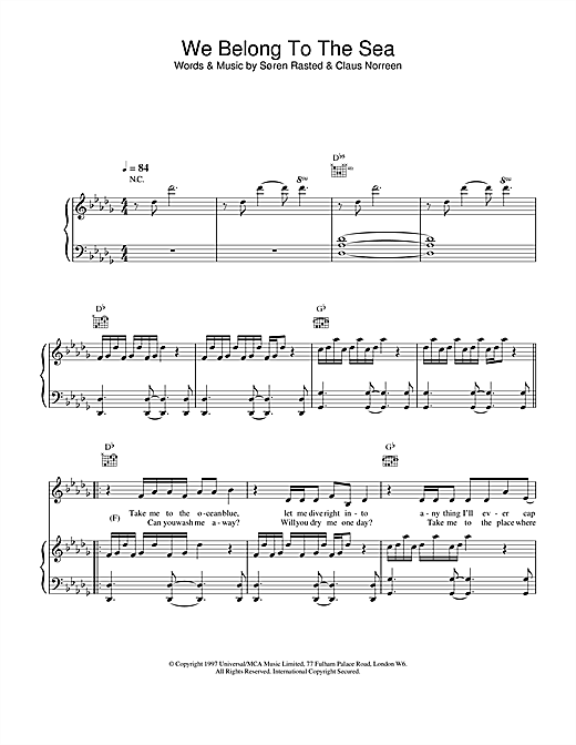 Learn to play Aqua We Belong To The Sea sheet music for Piano, Vocal & Guitar in minutes. Aqua We Belong To The Sea sheet music notes and chords