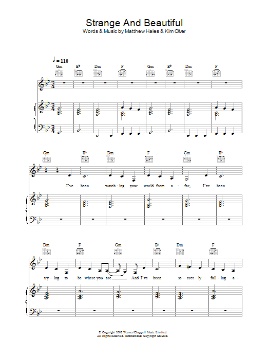 Aqualung Strange And Beautiful sheet music preview music notes and score for Piano, Vocal & Guitar including 4 page(s)