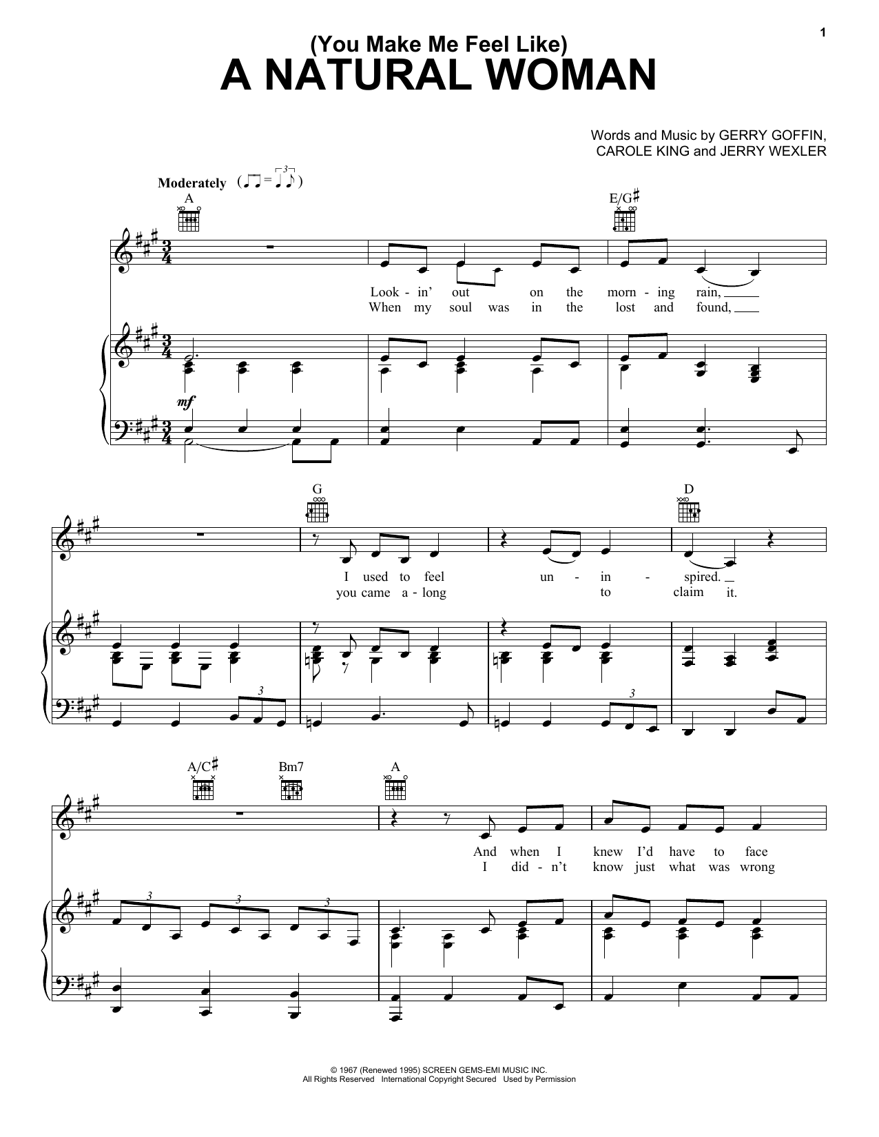 Learn to play Aretha Franklin (You Make Me Feel Like) A Natural Woman sheet music for Piano, Vocal & Guitar (Right-Hand Melody) in minutes. Aretha Franklin (You Make Me Feel Like) A Natural Woman sheet music notes and chords