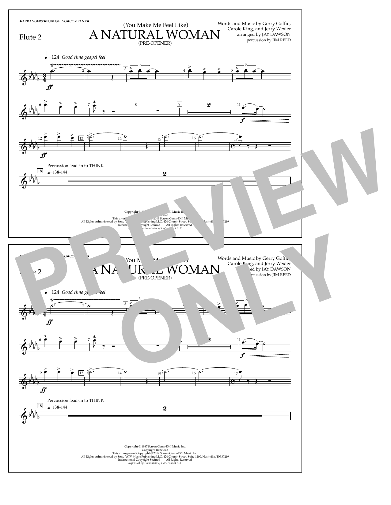 Aretha Franklin (You Make Me Feel Like) A Natural Woman (Pre-Opener) (arr. Jay Dawson) - Flute 2 sheet music preview music notes and score for Marching Band including 1 page(s)