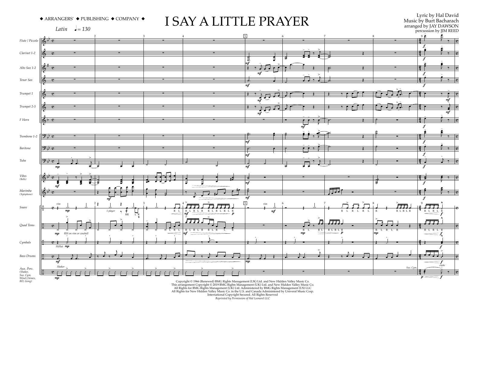 Aretha Franklin I Say a Little Prayer (arr. Jay Dawson) - Conductor sheet music preview music notes and score for Marching Band including 7 page(s)