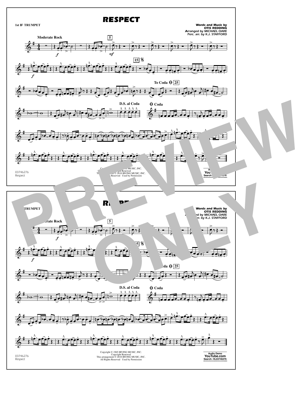 Learn to play Aretha Franklin Respect (arr. Michael Oare) - 1st Bb Trumpet sheet music for Marching Band in minutes. Aretha Franklin Respect (arr. Michael Oare) - 1st Bb Trumpet sheet music preview music notes and score for Marching Band including 1 page(s)