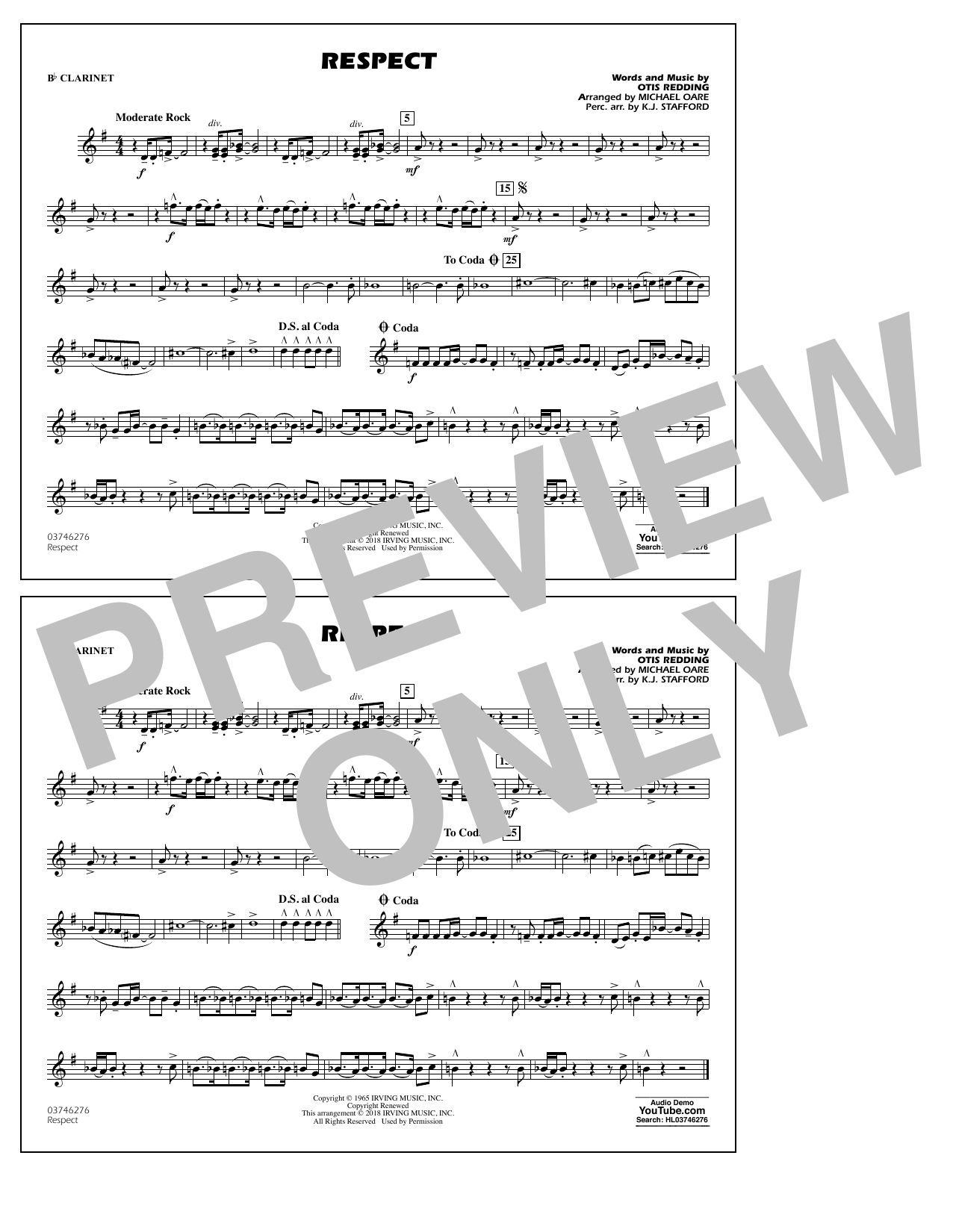 Learn to play Aretha Franklin Respect (arr. Michael Oare) - Bb Clarinet sheet music for Marching Band in minutes. Aretha Franklin Respect (arr. Michael Oare) - Bb Clarinet sheet music preview music notes and score for Marching Band including 1 page(s)