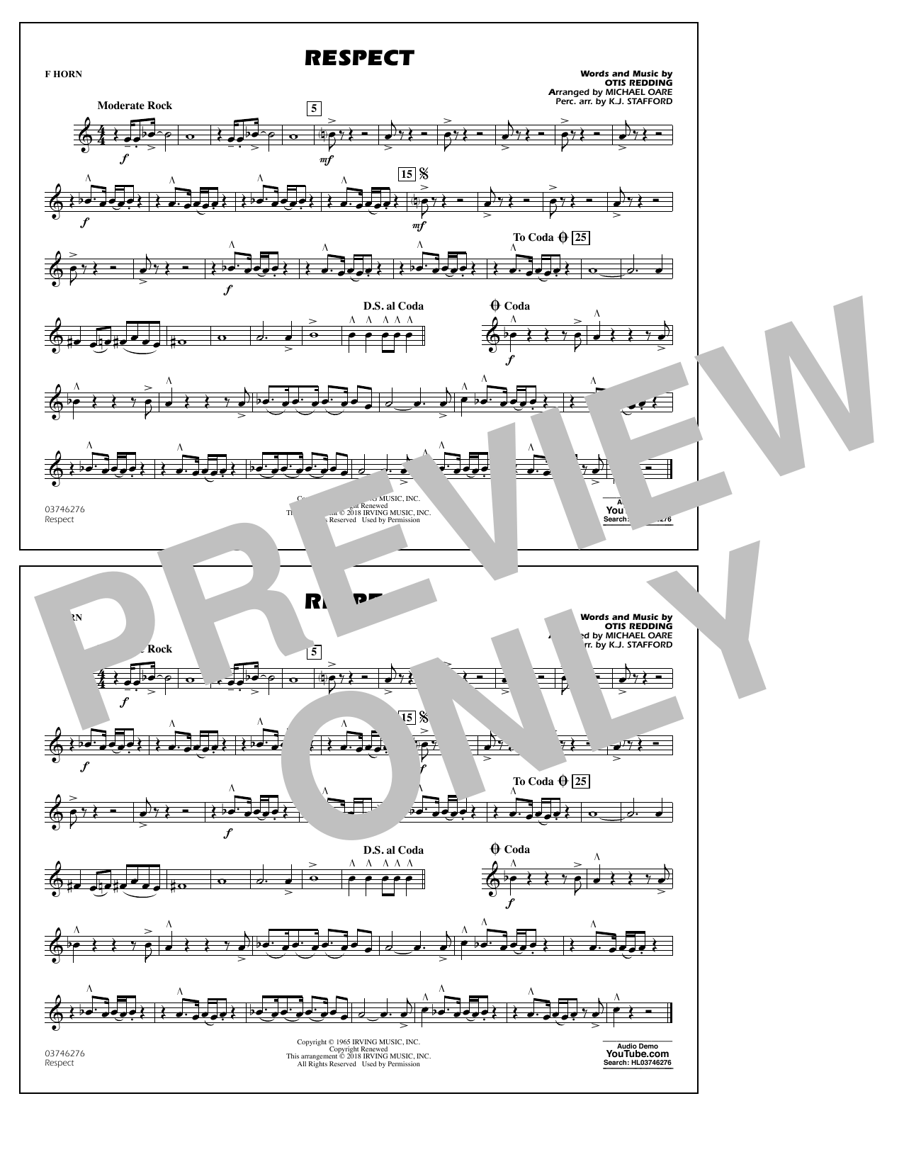 Learn to play Aretha Franklin Respect (arr. Michael Oare) - F Horn sheet music for Marching Band in minutes. Aretha Franklin Respect (arr. Michael Oare) - F Horn sheet music preview music notes and score for Marching Band including 1 page(s)