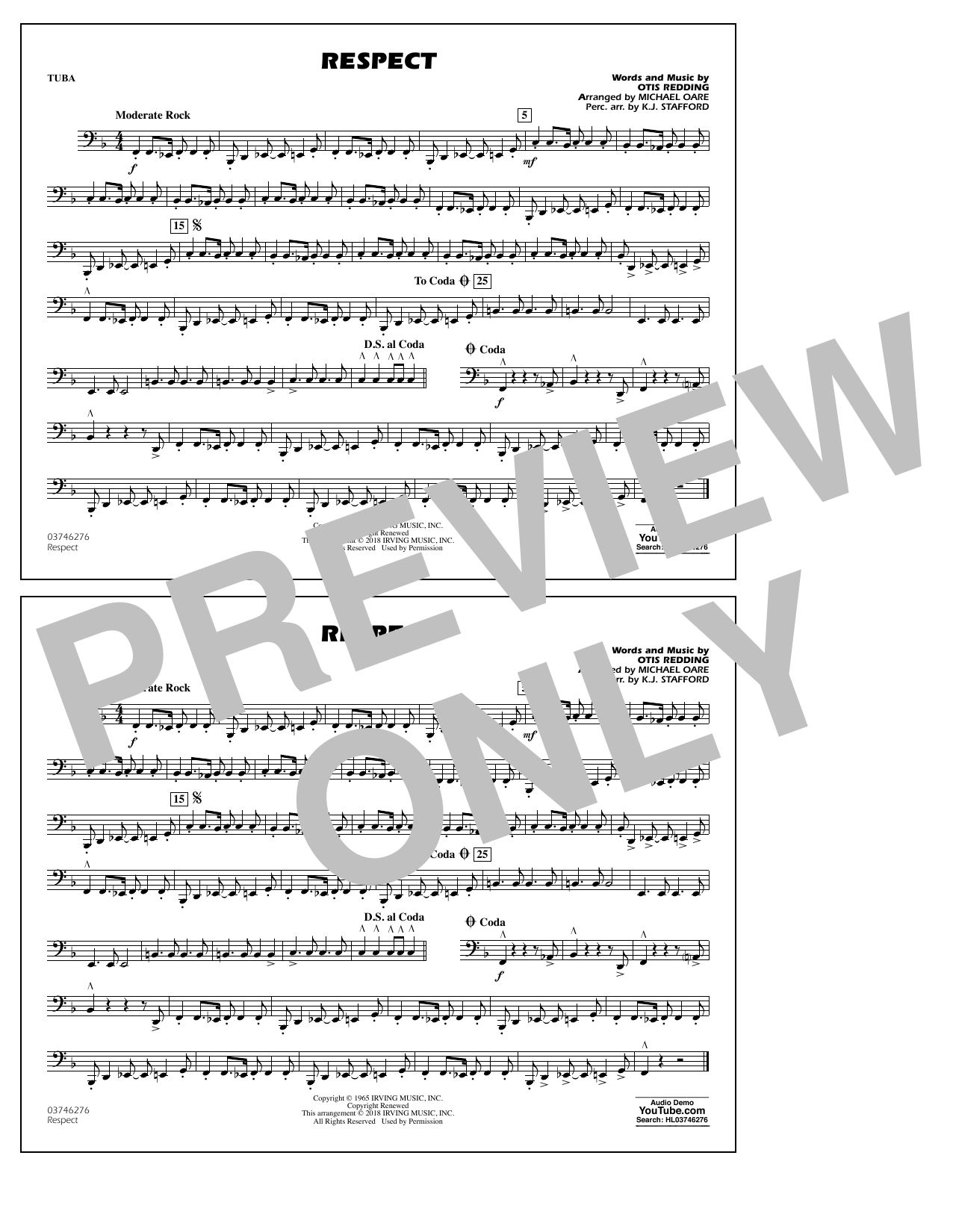 Learn to play Aretha Franklin Respect (arr. Michael Oare) - Tuba sheet music for Marching Band in minutes. Aretha Franklin Respect (arr. Michael Oare) - Tuba sheet music preview music notes and score for Marching Band including 1 page(s)
