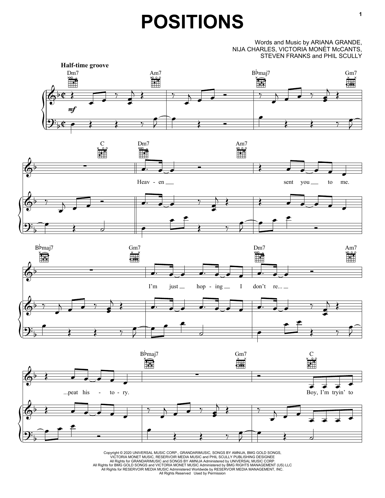 Learn to play Ariana Grande Positions sheet music for Piano, Vocal & Guitar (Right-Hand Melody) in minutes. Ariana Grande Positions sheet music notes and chords