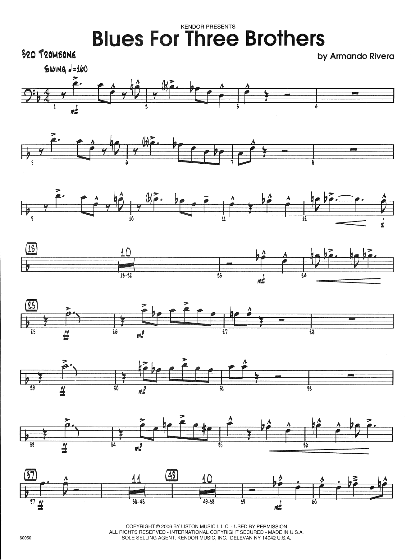 Armando Rivera Blues For Three Brothers - 3rd Trombone sheet music preview music notes and score for Jazz Ensemble including 2 page(s)