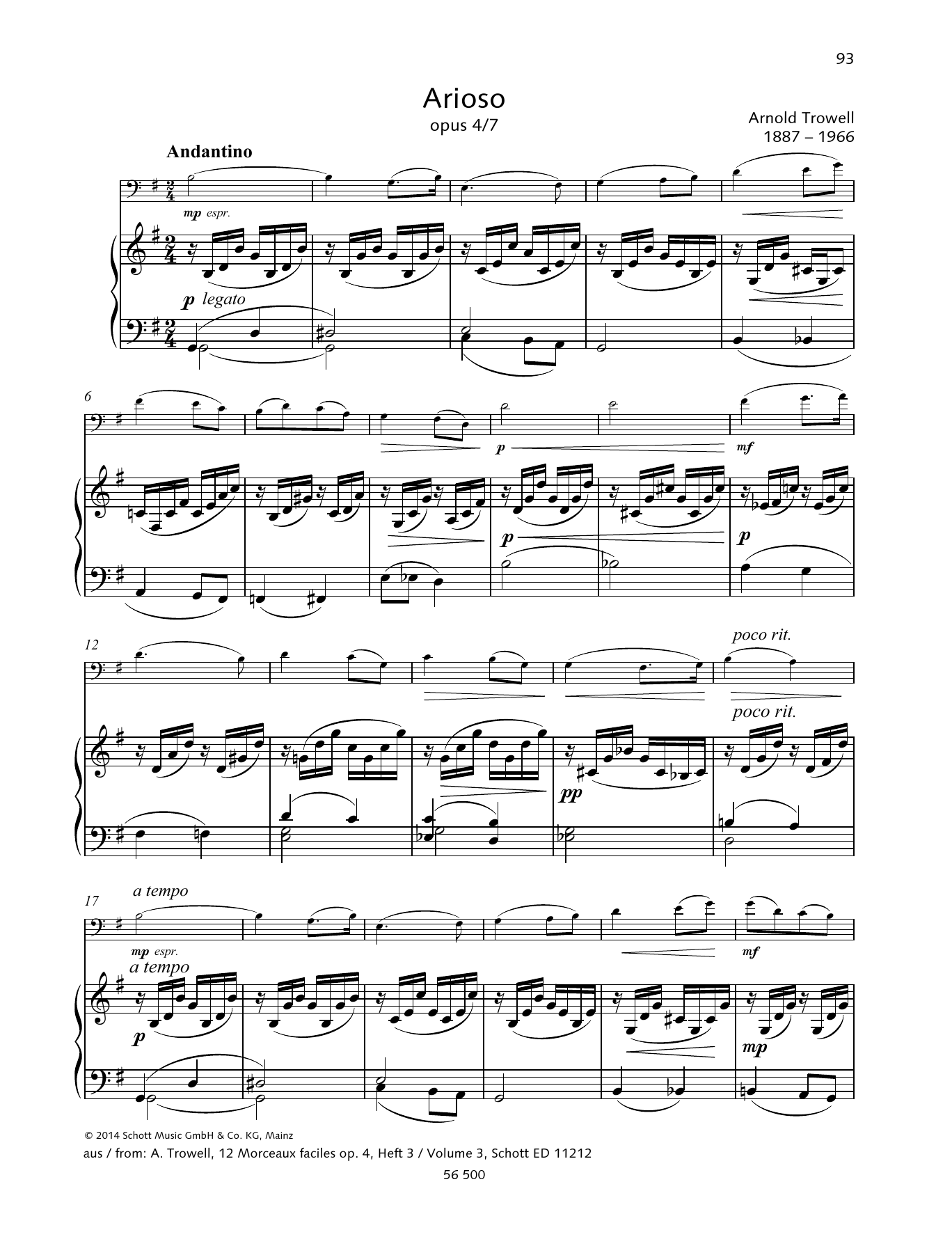 Learn to play Arnold Trowell Arioso sheet music for String Solo in minutes. Arnold Trowell Arioso sheet music preview music notes and score for String Solo including 4 page(s)