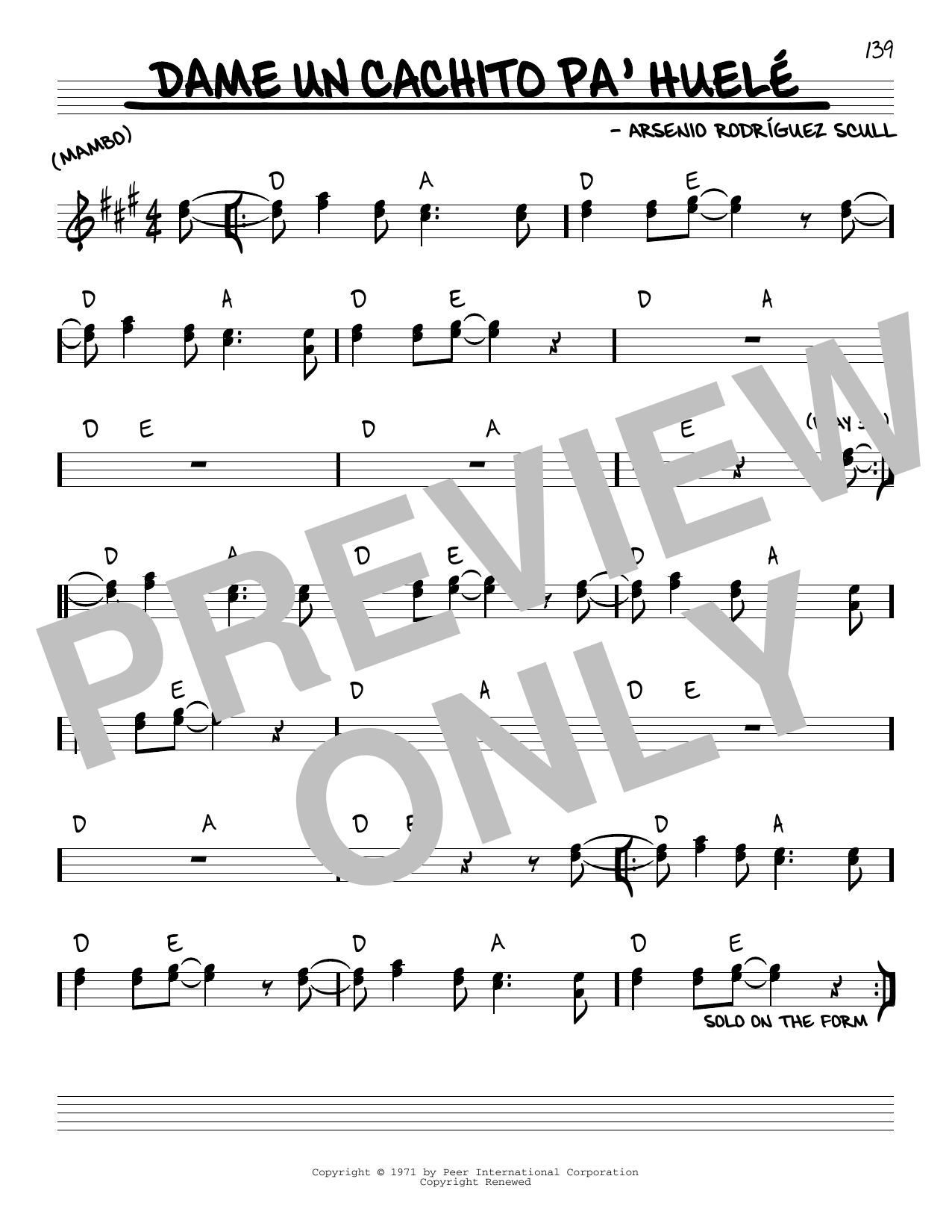 Learn to play Arsenio Rodriguez Scull Dame un cachito pa'huele sheet music for Real Book – Melody & Chords in minutes. Arsenio Rodriguez Scull Dame un cachito pa'huele sheet music preview music notes and score for Real Book – Melody & Chords including 1 page(s)
