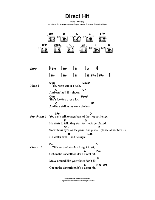 Art Brut Direct Hit sheet music, chords, lyrics - Printable PDF for Lyrics & Chords