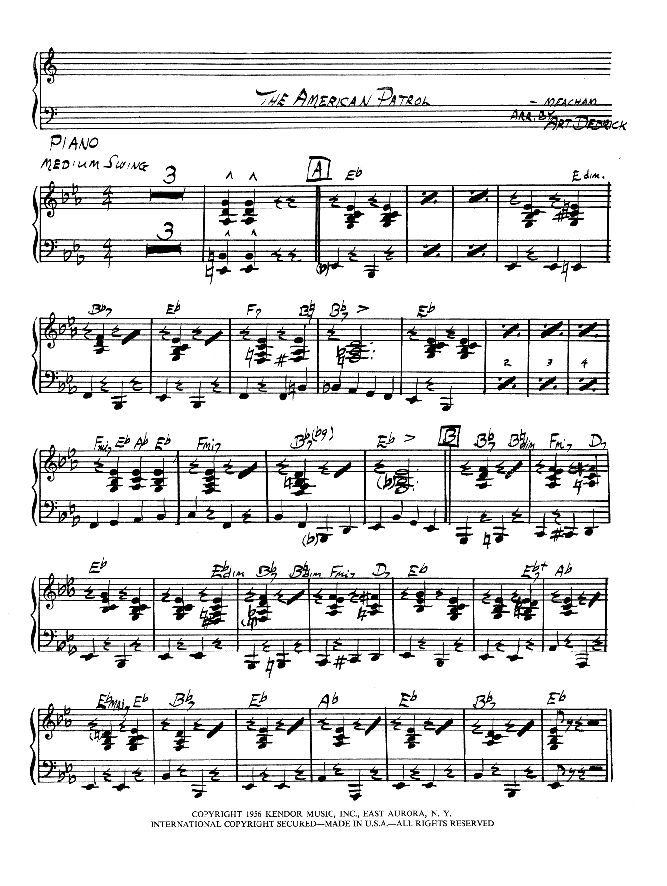 Learn to play Art Dedrick American Patrol - Piano sheet music for Jazz Ensemble in minutes. Art Dedrick American Patrol - Piano sheet music preview music notes and score for Jazz Ensemble including 2 page(s)