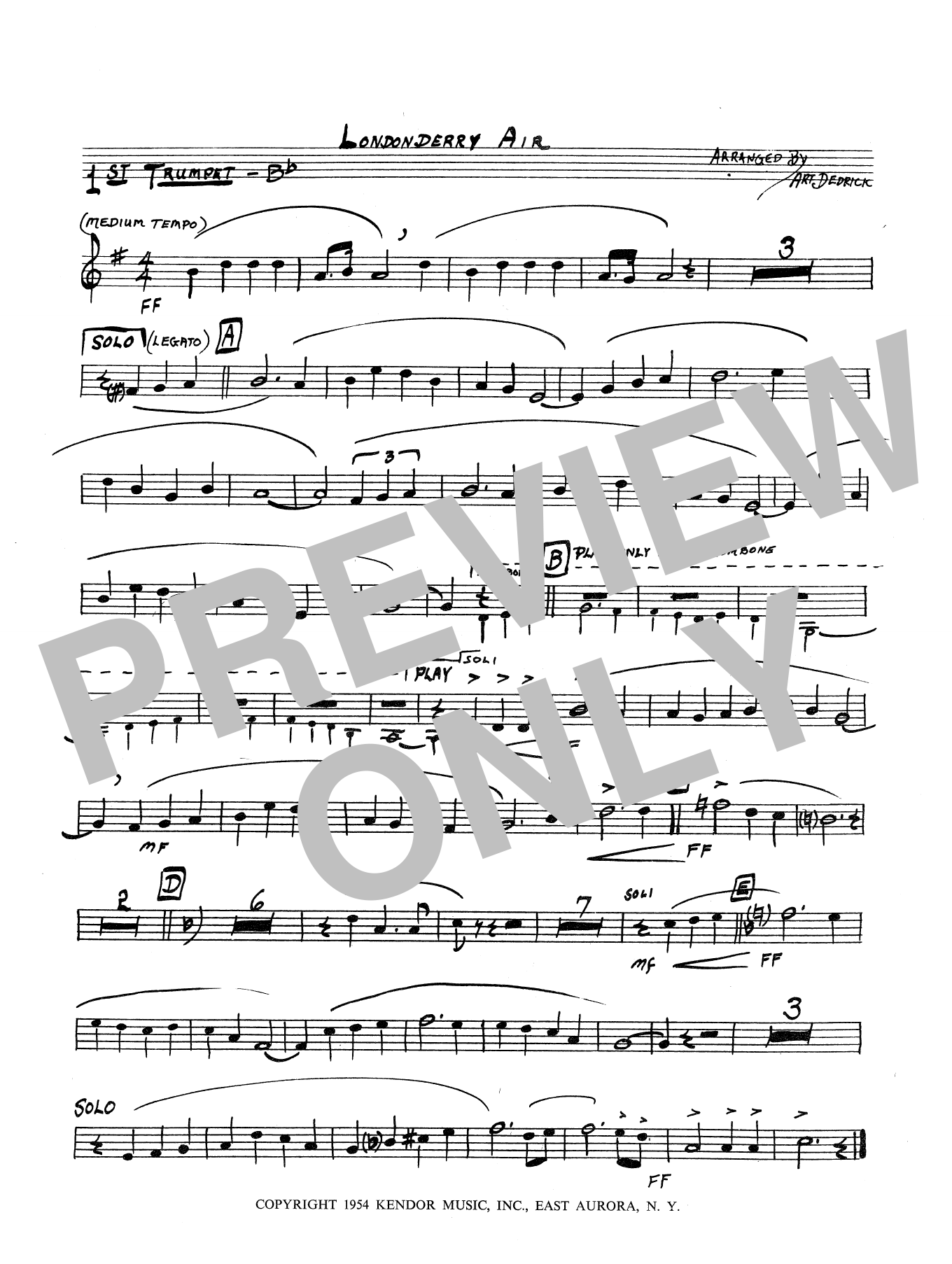 Learn to play Art Dedrick Londonderry Air - 1st Bb Trumpet sheet music for Jazz Ensemble in minutes. Art Dedrick Londonderry Air - 1st Bb Trumpet sheet music preview music notes and score for Jazz Ensemble including 1 page(s)