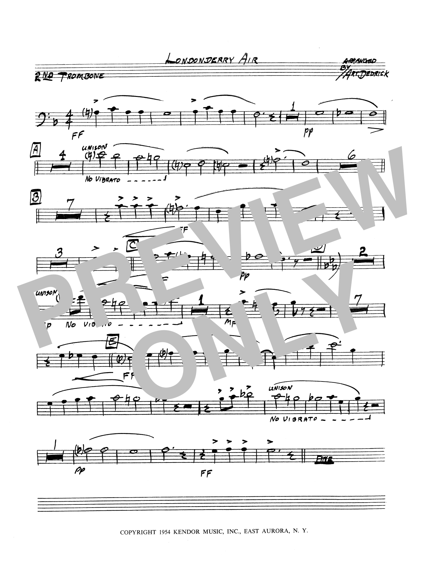 Art Dedrick Londonderry Air - 2nd Trombone sheet music preview music notes and score for Jazz Ensemble including 1 page(s)