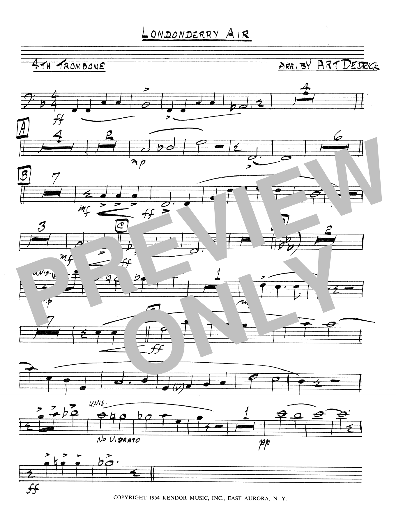 Art Dedrick Londonderry Air - 4th Trombone sheet music preview music notes and score for Jazz Ensemble including 1 page(s)
