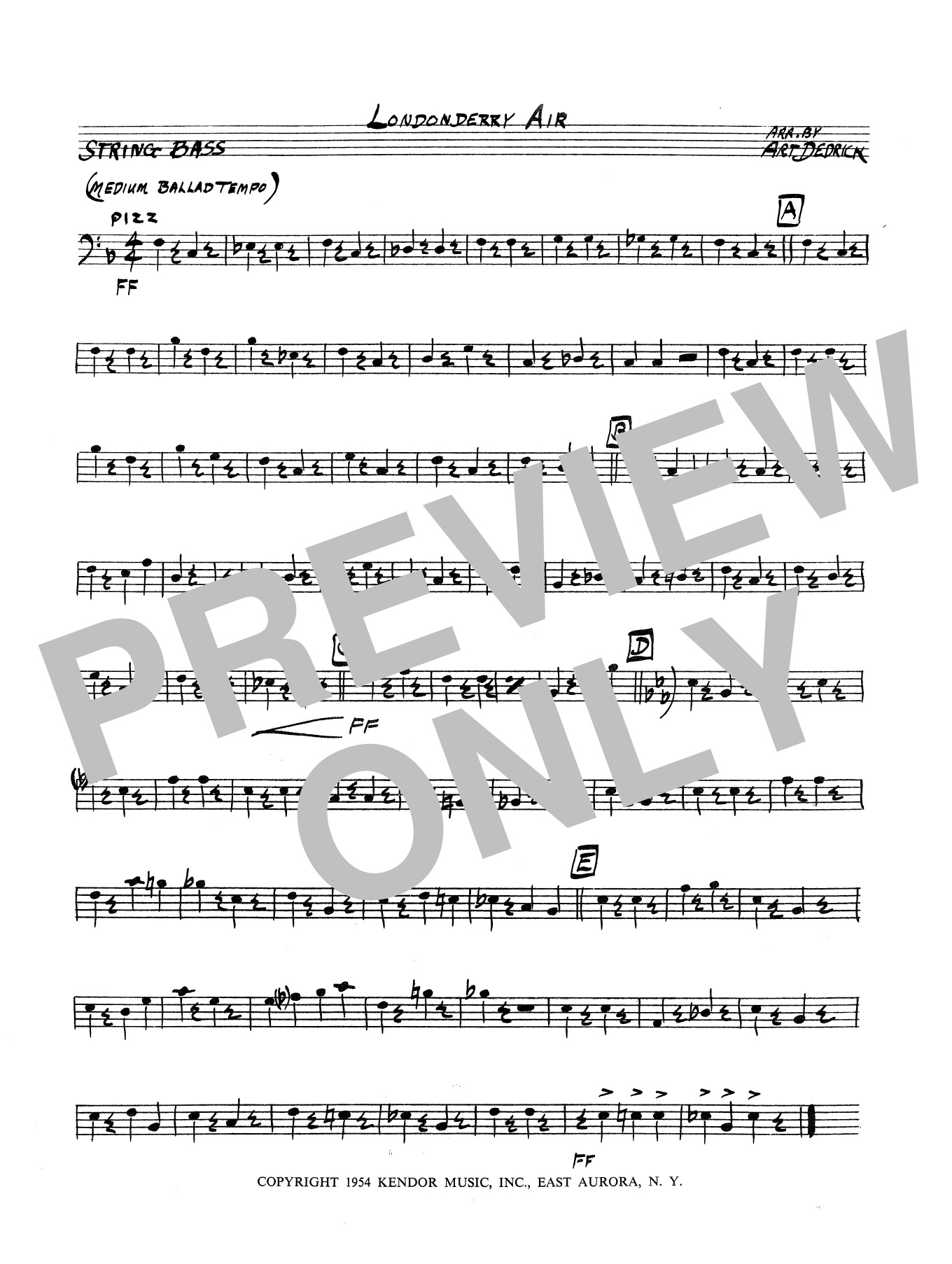 Art Dedrick Londonderry Air - Bass sheet music preview music notes and score for Jazz Ensemble including 1 page(s)