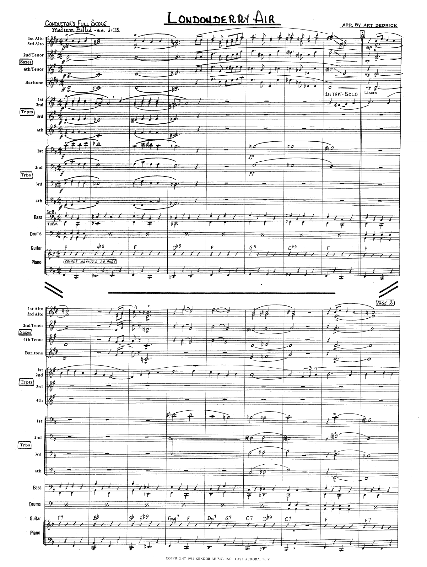 Learn to play Art Dedrick Londonderry Air - Full Score sheet music for Jazz Ensemble in minutes. Art Dedrick Londonderry Air - Full Score sheet music preview music notes and score for Jazz Ensemble including 4 page(s)