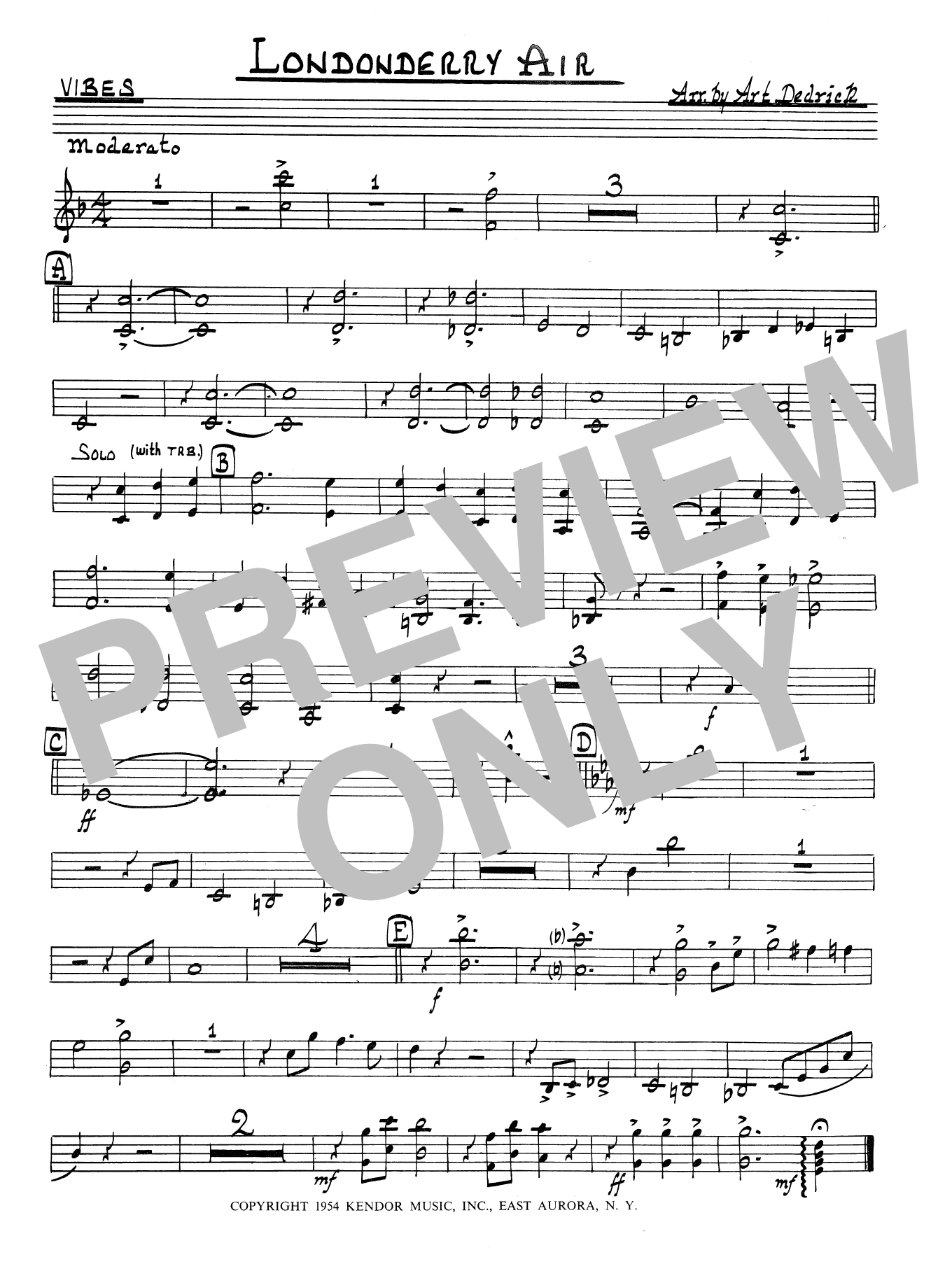 Art Dedrick Londonderry Air - Vibes sheet music preview music notes and score for Jazz Ensemble including 1 page(s)