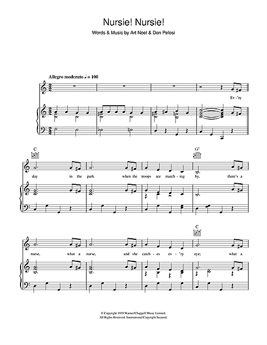 Learn to play Art Noel Nursie Nursie sheet music for Piano, Vocal & Guitar (Right-Hand Melody) in minutes. Art Noel Nursie Nursie sheet music notes and chords