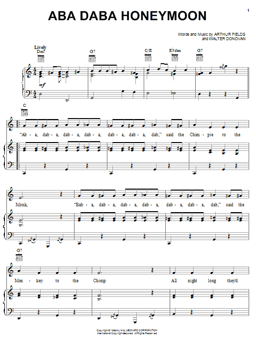 Learn to play Arthur Fields Aba Daba Honeymoon sheet music for Piano, Vocal & Guitar (Right-Hand Melody) in minutes. Arthur Fields Aba Daba Honeymoon sheet music notes and chords