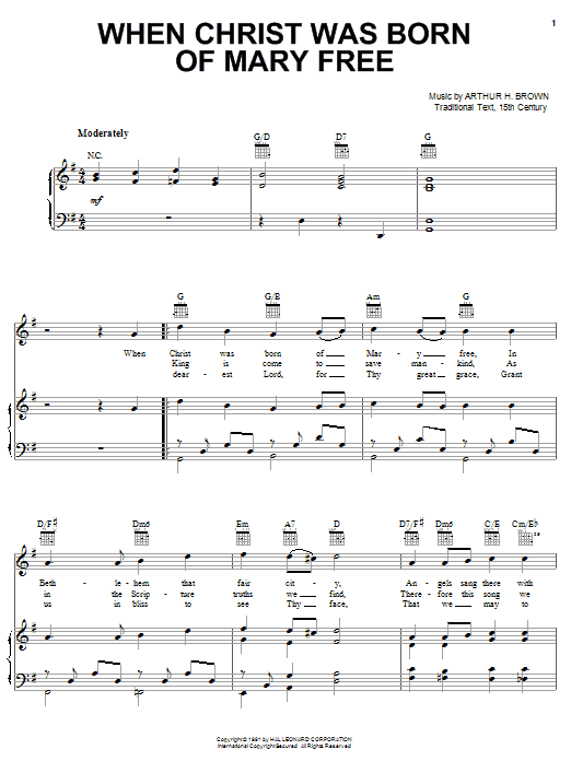 Learn to play Arthur H. Brown When Christ Was Born Of Mary Free sheet music for Piano, Vocal & Guitar (Right-Hand Melody) in minutes. Arthur H. Brown When Christ Was Born Of Mary Free sheet music notes and chords