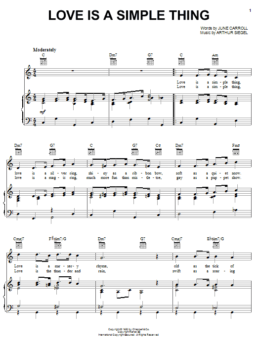 Learn to play Arthur Siegel Love Is A Simple Thing sheet music for Piano, Vocal & Guitar (Right-Hand Melody) in minutes. Arthur Siegel Love Is A Simple Thing sheet music notes and chords
