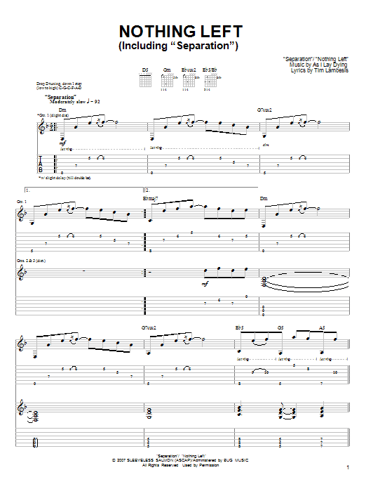 Learn to play As I Lay Dying Nothing Left sheet music for Guitar Tab in minutes. As I Lay Dying Nothing Left sheet music preview music notes and score for Guitar Tab including 15 page(s)