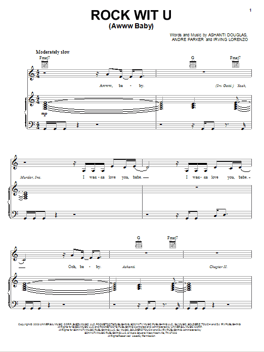 Learn to play Ashanti Rock Wit U (Awww Baby) sheet music for Piano, Vocal & Guitar (Right-Hand Melody) in minutes. Ashanti Rock Wit U (Awww Baby) sheet music preview music notes and score for Piano, Vocal & Guitar (Right-Hand Melody) including 6 page(s)