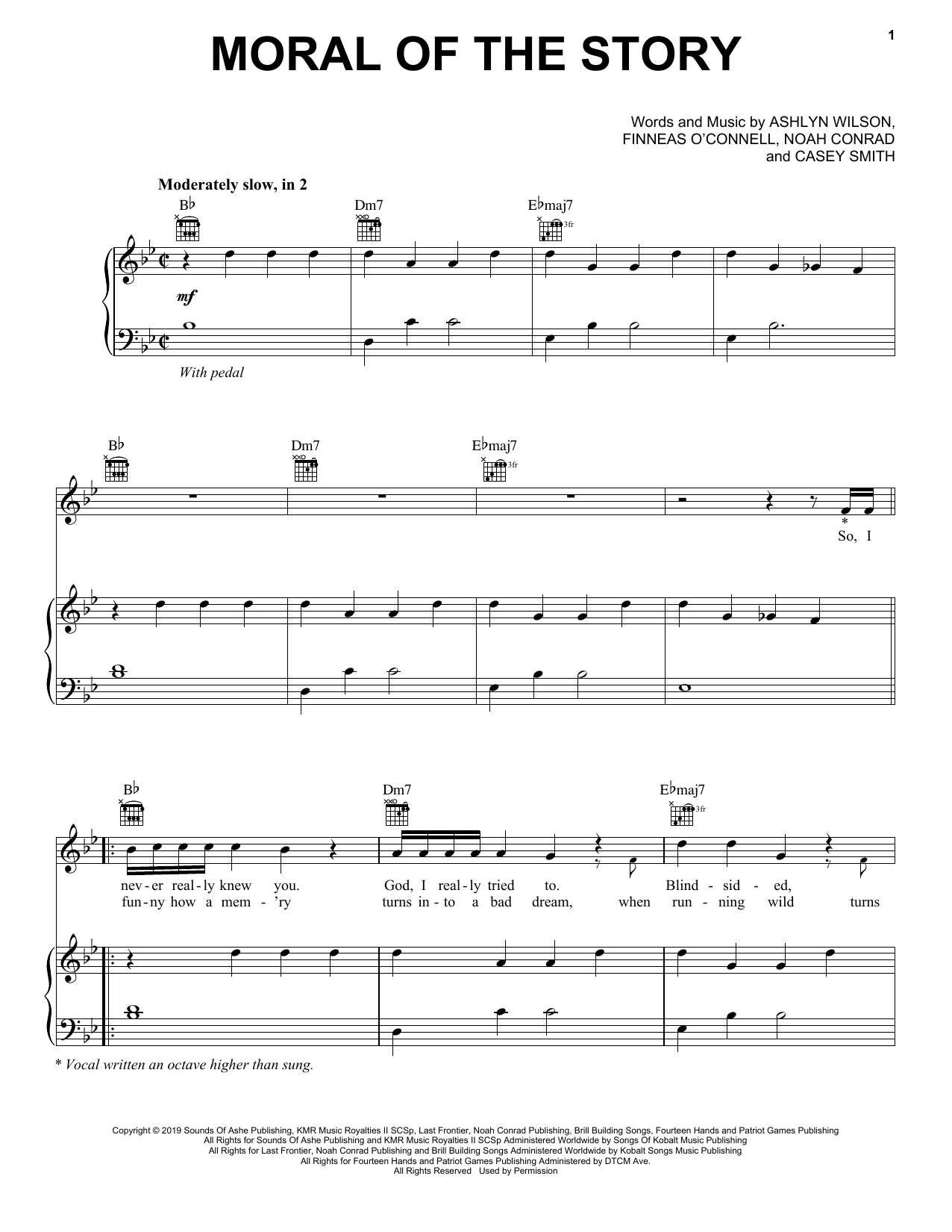 Ashe Moral Of The Story sheet music, chords, lyrics - Printable PDF for Piano, Vocal & Guitar (Right-Hand Melody)