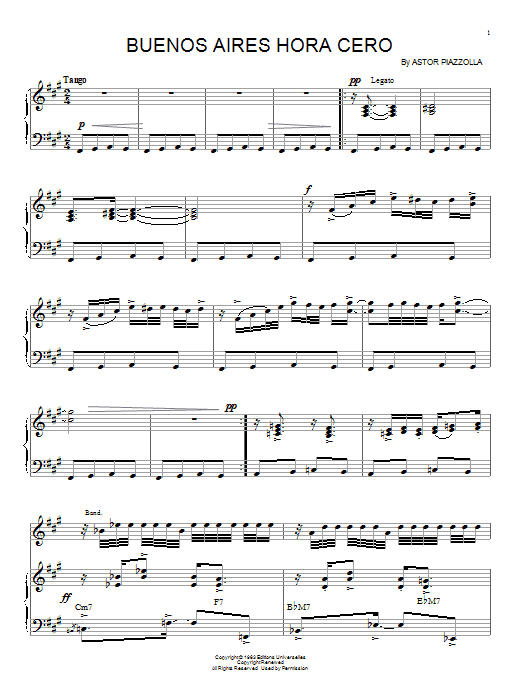 Astor Piazzolla Buenos Aires Hora Cero sheet music, chords, lyrics - Printable PDF for Piano