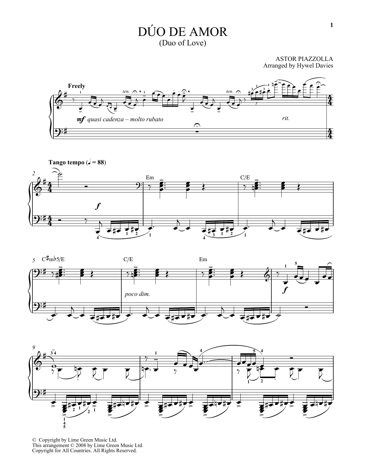 Astor Piazzolla Duo De Amor sheet music, chords, lyrics - Printable PDF for Piano