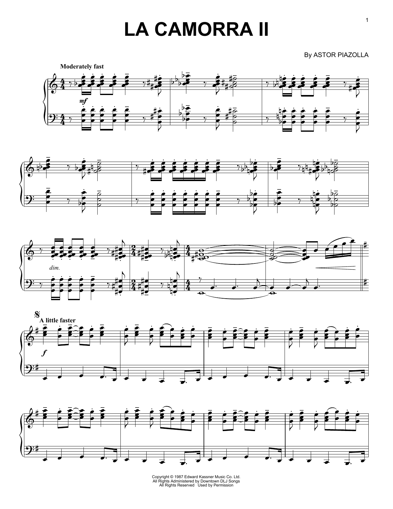 Astor Piazzolla La Camorra II sheet music, chords, lyrics - Printable PDF for Piano Solo