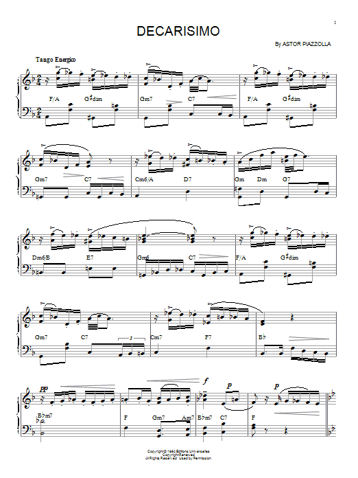 Learn to play Astor Piazzolla Decarisimo sheet music for Piano in minutes. Astor Piazzolla Decarisimo sheet music notes and chords