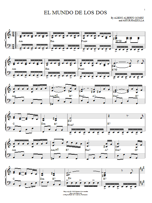 Learn to play Astor Piazzolla El mundo de los dos sheet music for Piano in minutes. Astor Piazzolla El mundo de los dos sheet music notes and chords