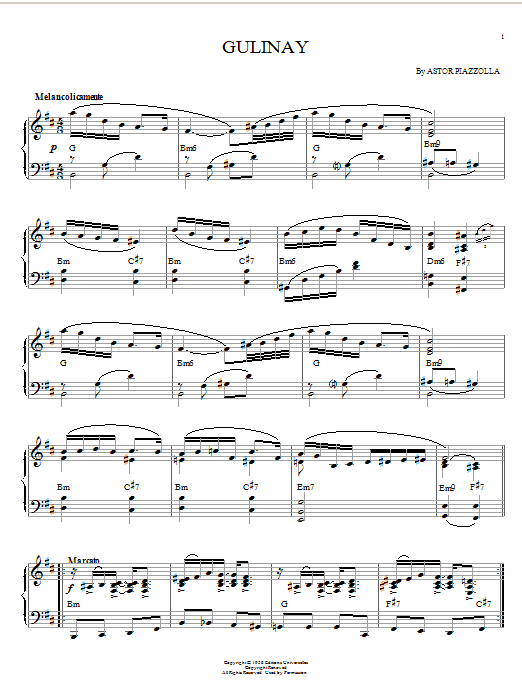 Learn to play Astor Piazzolla Gulinay sheet music for Piano in minutes. Astor Piazzolla Gulinay sheet music notes and chords