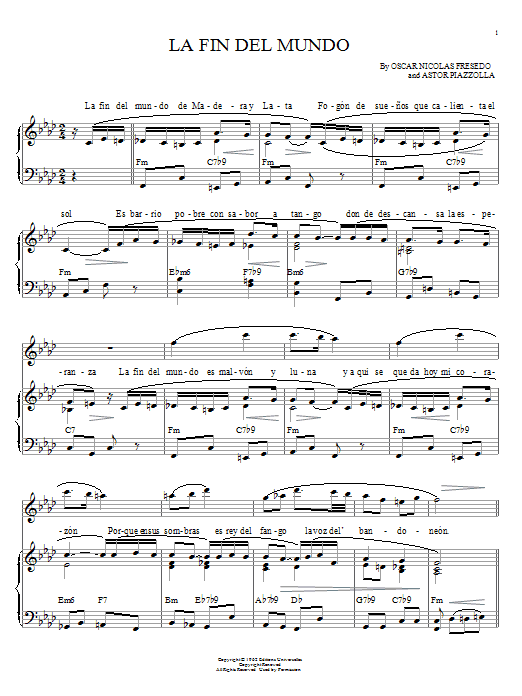 Learn to play Astor Piazzolla La fin del mundo sheet music for Piano in minutes. Astor Piazzolla La fin del mundo sheet music notes and chords