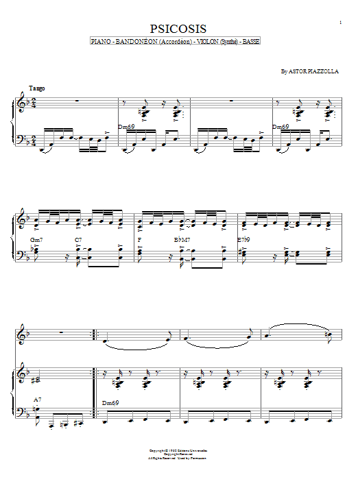 Learn to play Astor Piazzolla Psicosis sheet music for Piano in minutes. Astor Piazzolla Psicosis sheet music notes and chords
