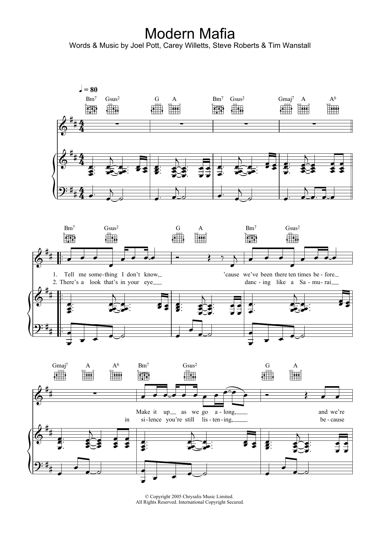 Athlete Modern Mafia sheet music preview music notes and score for Piano, Vocal & Guitar including 3 page(s)