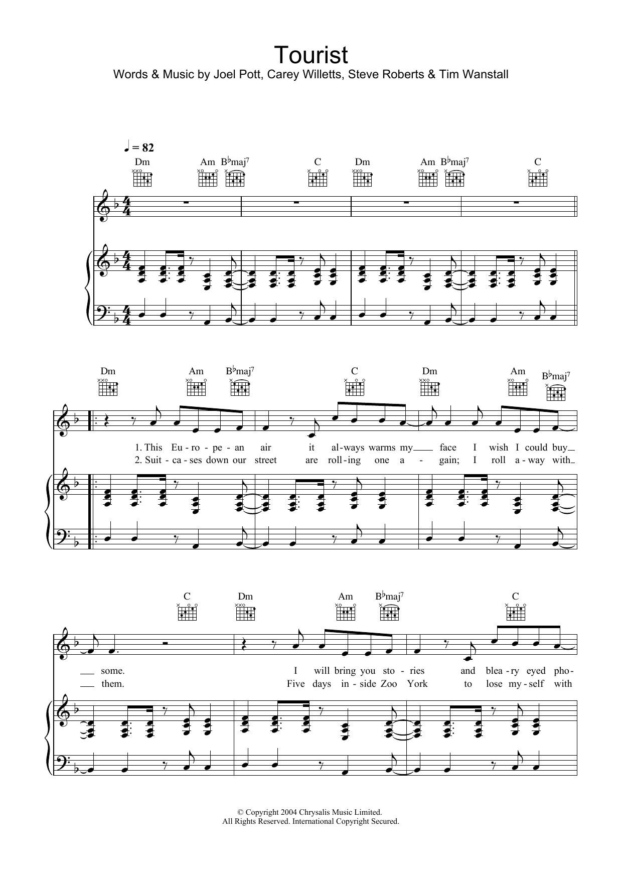 Athlete Tourist sheet music preview music notes and score for Piano, Vocal & Guitar including 5 page(s)