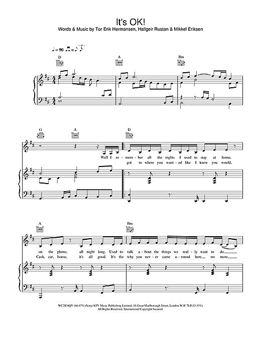 Learn to play Atomic Kitten It's OK! sheet music for Piano, Vocal & Guitar in minutes. Atomic Kitten It's OK! sheet music notes and chords