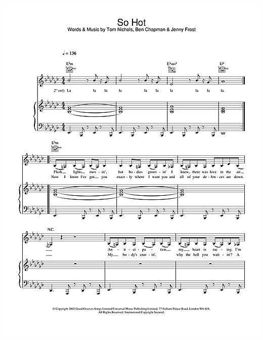 Learn to play Atomic Kitten So Hot sheet music for Piano, Vocal & Guitar in minutes. Atomic Kitten So Hot sheet music notes and chords