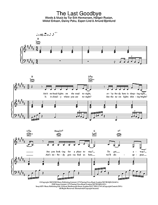 Learn to play Atomic Kitten The Last Goodbye sheet music for Piano, Vocal & Guitar in minutes. Atomic Kitten The Last Goodbye sheet music notes and chords