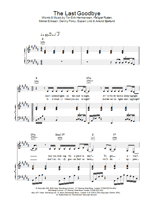 Learn to play Atomic Kitten The Last Goodbye sheet music for Piano, Vocal & Guitar in minutes. Atomic Kitten The Last Goodbye sheet music preview music notes and score for Piano, Vocal & Guitar including 5 page(s)