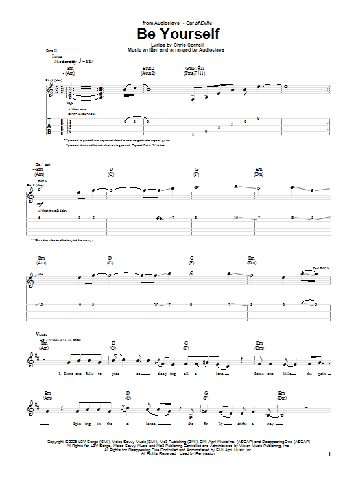 Learn to play Audioslave Be Yourself sheet music for Bass Guitar Tab in minutes. Audioslave Be Yourself sheet music preview music notes and score for Bass Guitar Tab including 9 page(s)