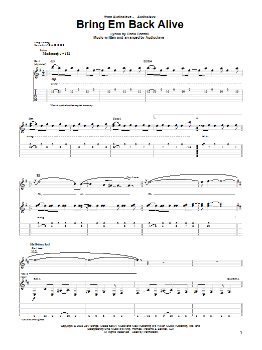 Learn to play Audioslave Bring Em Back Alive sheet music for Guitar Tab in minutes. Audioslave Bring Em Back Alive sheet music notes and chords