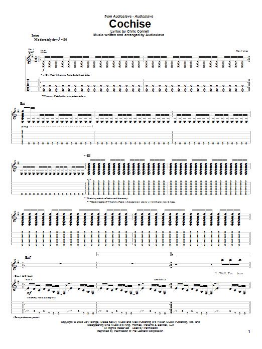 Learn to play Audioslave Cochise sheet music for Guitar Tab in minutes. Audioslave Cochise sheet music notes and chords