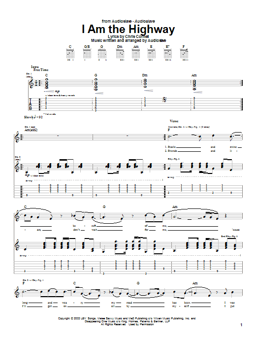 Learn to play Audioslave I Am The Highway sheet music for Guitar Tab in minutes. Audioslave I Am The Highway sheet music notes and chords