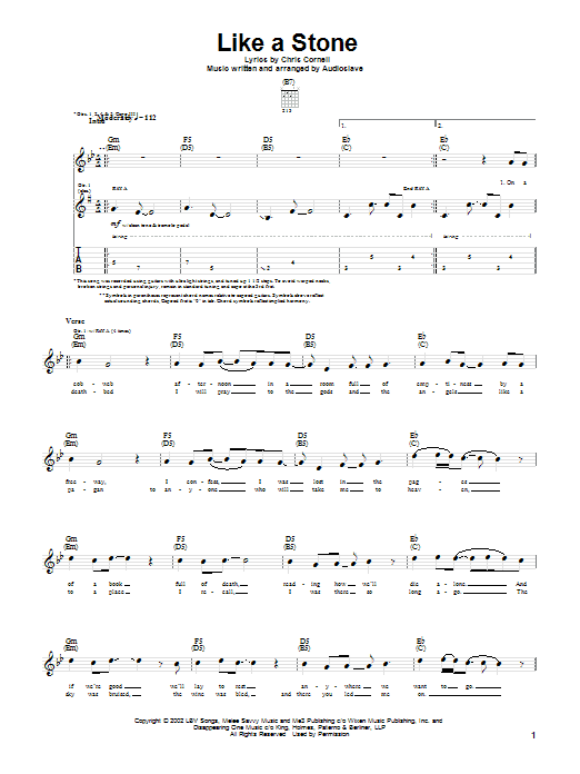 Learn to play Audioslave Like A Stone sheet music for Guitar Tab in minutes. Audioslave Like A Stone sheet music notes and chords